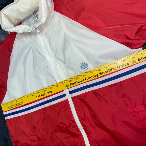 VTG Windbreaker Jacket Mens Medium Red Blue Full Zip Nylon International Sports - Picture 10 of 13